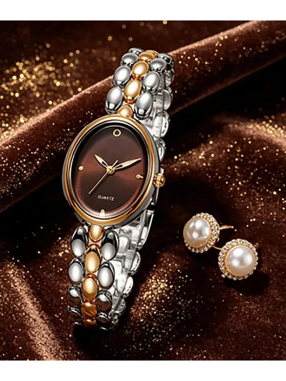 Women’s Two Color Brown Lightweight Oval Dial Quartz Analog Elegant Wrist Watch